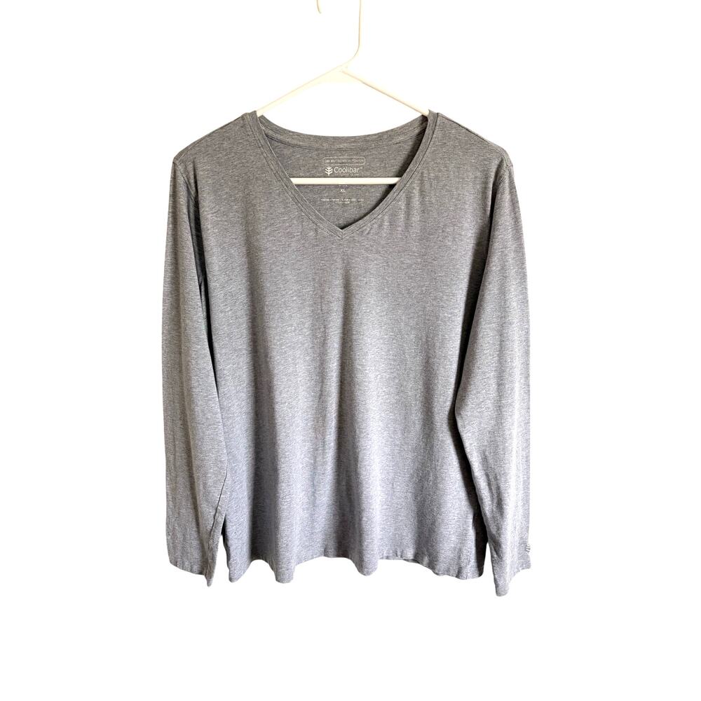 Coolibar Morada Everyday long Sleeve V-Neck Shirt Gray Cotton Bamboo XL UPF 50+
